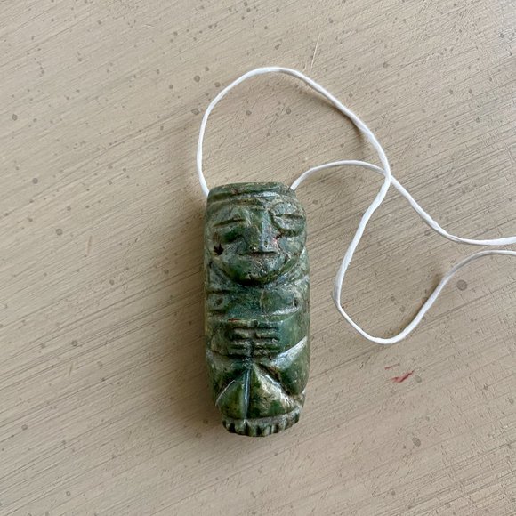 Vintage Handcarved Green Stone Talisman Pendant - Picture 3 of 13